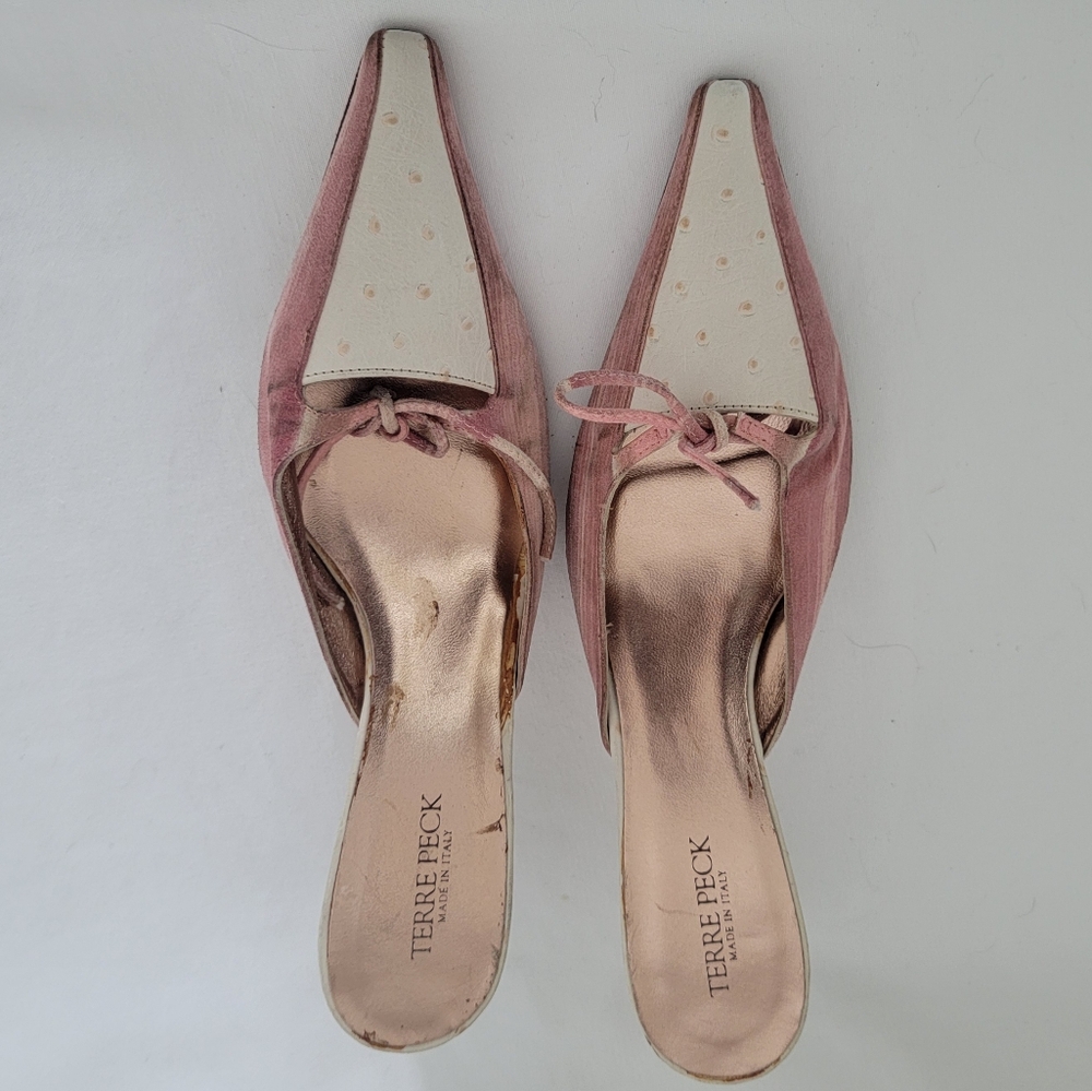 Terre Peck Italian Pink and Cream Women's Heels Size 38 (7)